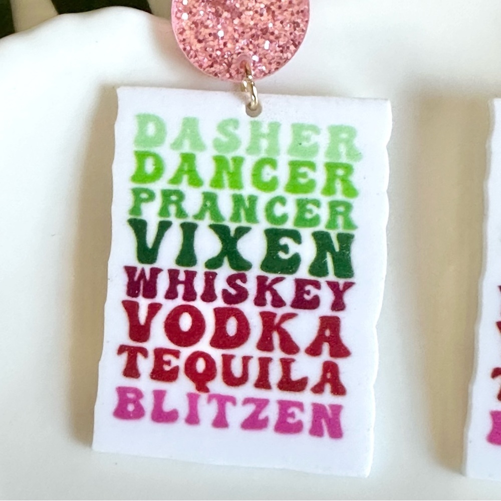 Reindeer Rudolph Whiskey Tequila Funny Earrings Christmas Holiday NEW Jewelry - Picture 3 of 6